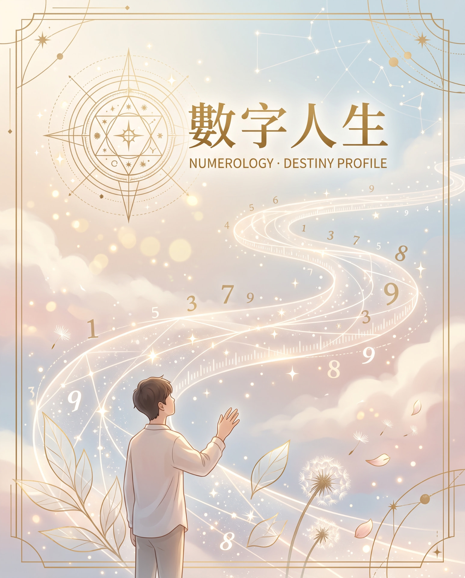 數字人生封面:男孩仰望數字星路與星座圖騰